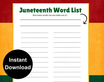 Juego de palabras de Juneteenth: Actividad imprimible para fiestas (PDF)
