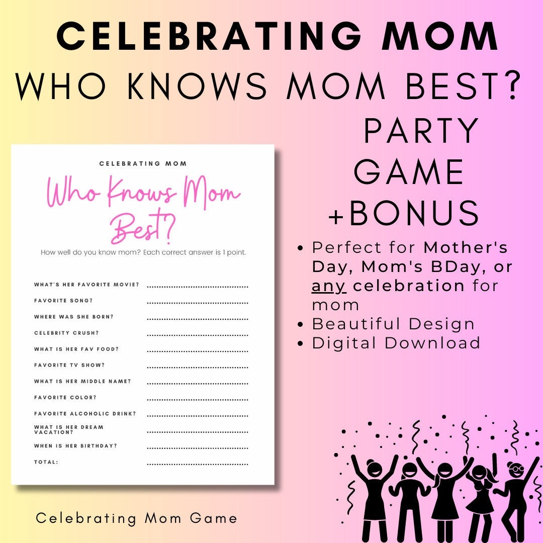 MOTHER'S DAY GAME, Printable Game, Game Night, Virtual Party Games, Mom ...