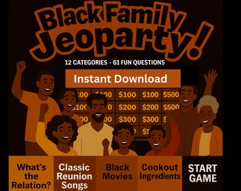 Black Family Jeoparty Game | Digital Download Trivia | Family Reunion, Cookout, Game Night, Virtual or In-Person Party | 61 Questions