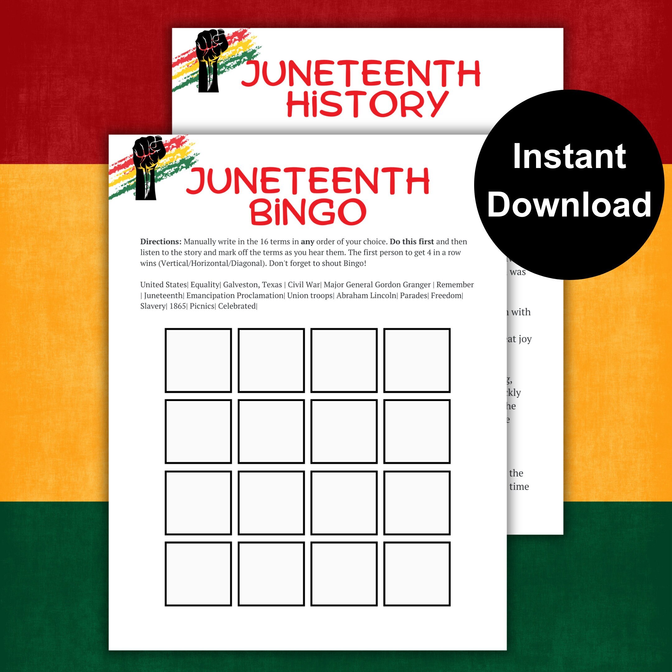 JUNETEENTH GAME Juneteenth Bingo Juneteenth Activity Printable Game for Juneteenth Party Game Juneteenth History Facts Juneteenth Favor