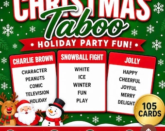 Juego de Tabú Navideño, Juego para Fiestas Navideñas, Idea para Fiesta de Navidad, Juego para Fiesta de Navidad en la Oficina, Imprimible