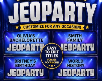 Anpassningsbart Jeopardy PowerPoint-spel, redigerbar mall för fester, evenemang och klassrum, skapa din egen Jeopardy