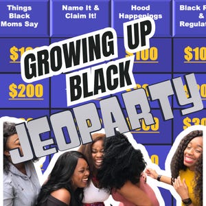 JOGO BLACK JEOPARDY, Jogo Black Growing Up, Curiosidades Black, Noite de jogo Black, Jogo PowerPoint, Jogo divertido para a família, PowerPoint personalizável,