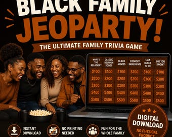 Black Family Jeoparty,  Trivia Game, Black Culture Game Night, Family Reunion,  Cookout Party Game, Digital Download