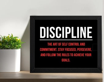 DISCIPLINE Quote Framed Sign: Motivational Office Wall Art