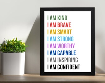 Affirmations for Kids - Inspirational wall art - wall decor for girls room - nursery decor Playroom Poster - Classroom Posters
