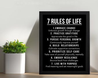7 rules of life motivation framed sign - Motivation wall art