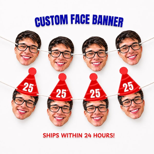 Custom Face Birthday Banner, Personalized Photo Face Bunting Decoration, Funny Custom Big Head Party Décor for 21st 30th 40th 50th Birthday