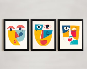 Abstract Face Framed - Mid Century Modern Art - Face Line Art - Abstract Painting Modern Pablo Picasso Art - Abstract Expressionist