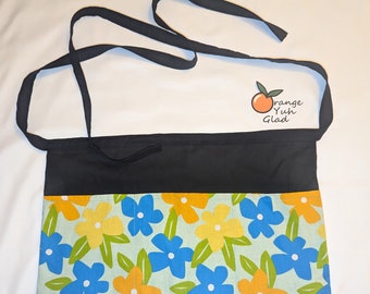 Retro kwiatowy półfartuch: ręcznie robiony bawełniany fartuch kelnerski z kieszeniami