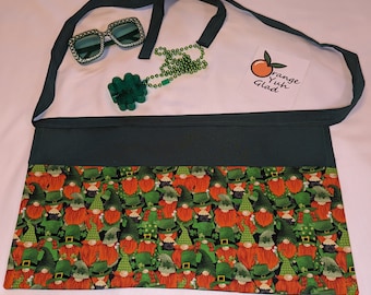 Covered in the cutest leprechaun gnomes for St Patrick's Day waiter/ bar/ server/ teacher/ vendor half-apron 21” x 12” with 8” deep pockets