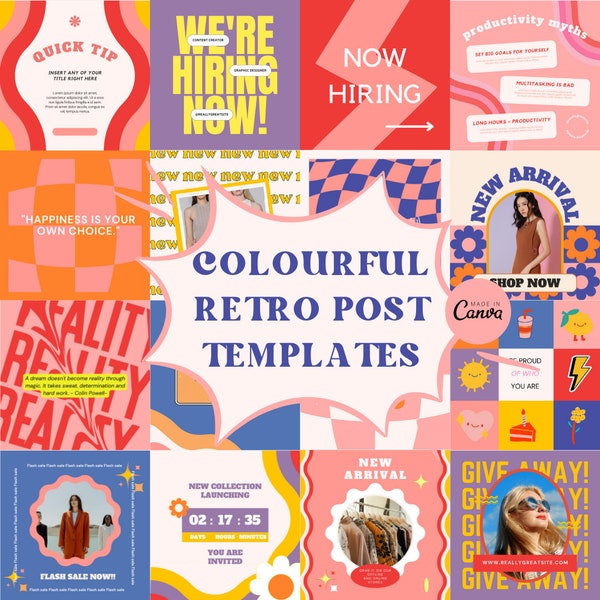 Retro Colorful Instagram Post Template |  Bright and Bold Instagram Templates | Fun Canva Template (Fully Editable)