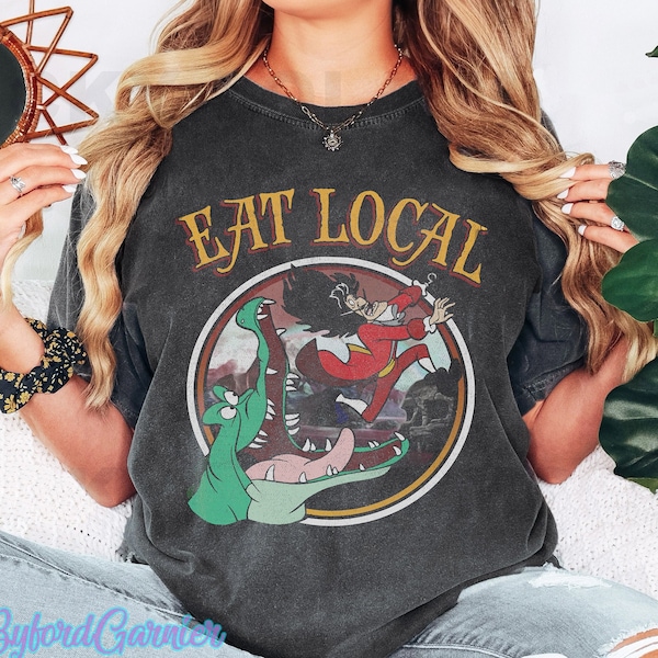 Funny Tick-Tock The Crocodile Captain Hook Eat Local Retro T-Shirt, Disney Peter Pan Tinker Bell Tee, WDW Magic Kingdom Family Holiday Gift