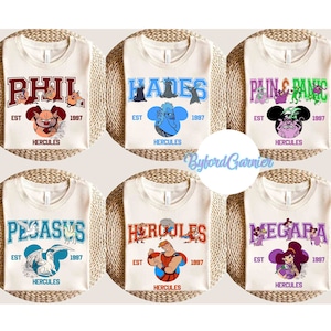 Vintage Hercules All Characters Group Custom T-shirt, Disney Hades Megara Phil Matching Tee, WDW Disneyland Family Vacation Trip Gift