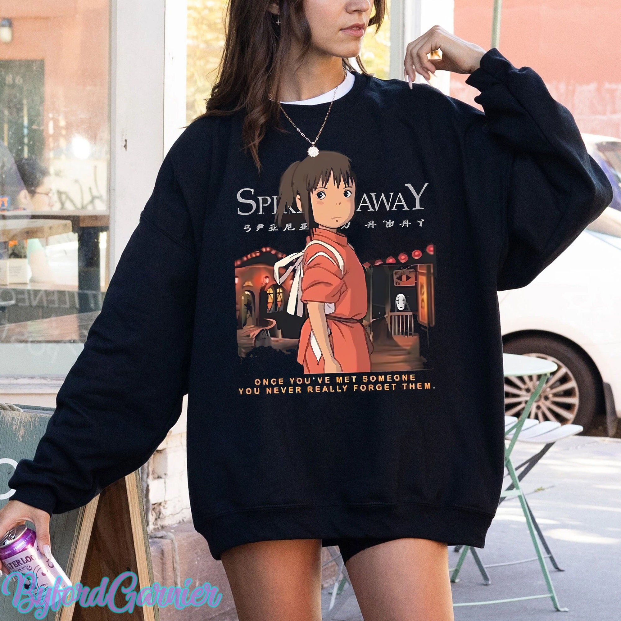 Spirited Away Embroidered Tapestry Crewneck Sweater Shirt ft Chihiro, No Face, Haku Studio Ghibli Merch Decor Christmas Gift
