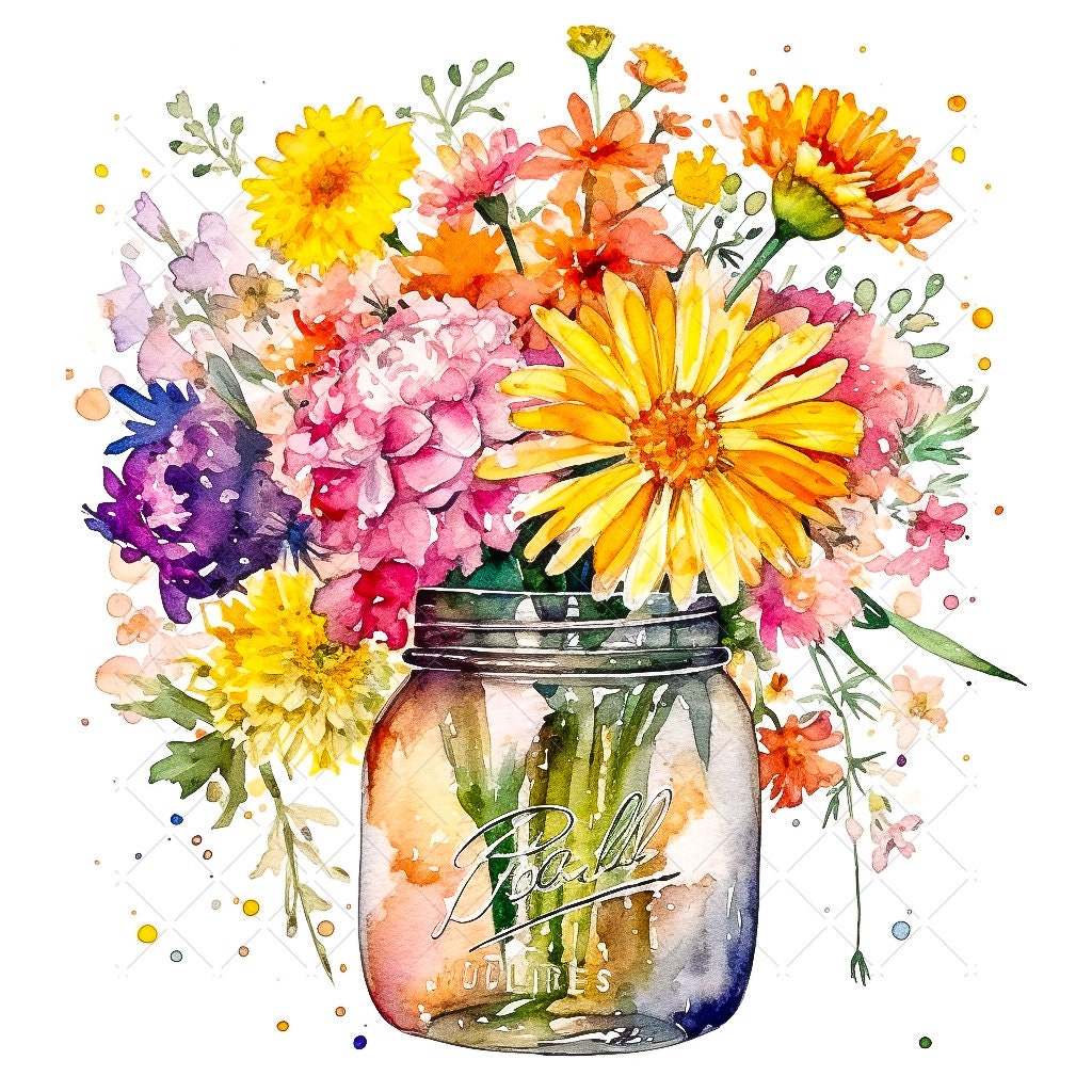 Bloomstruck Flowers in a Jar Bundle Clipart, 10 High Quality Jpgs ...