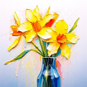 Watercolor Daffodil Painted Flower in Bottle Bundle Clipart, 10 High Quality JPGs, Flower in Vase,Bouquet of Flower Printable Wall Art Decor