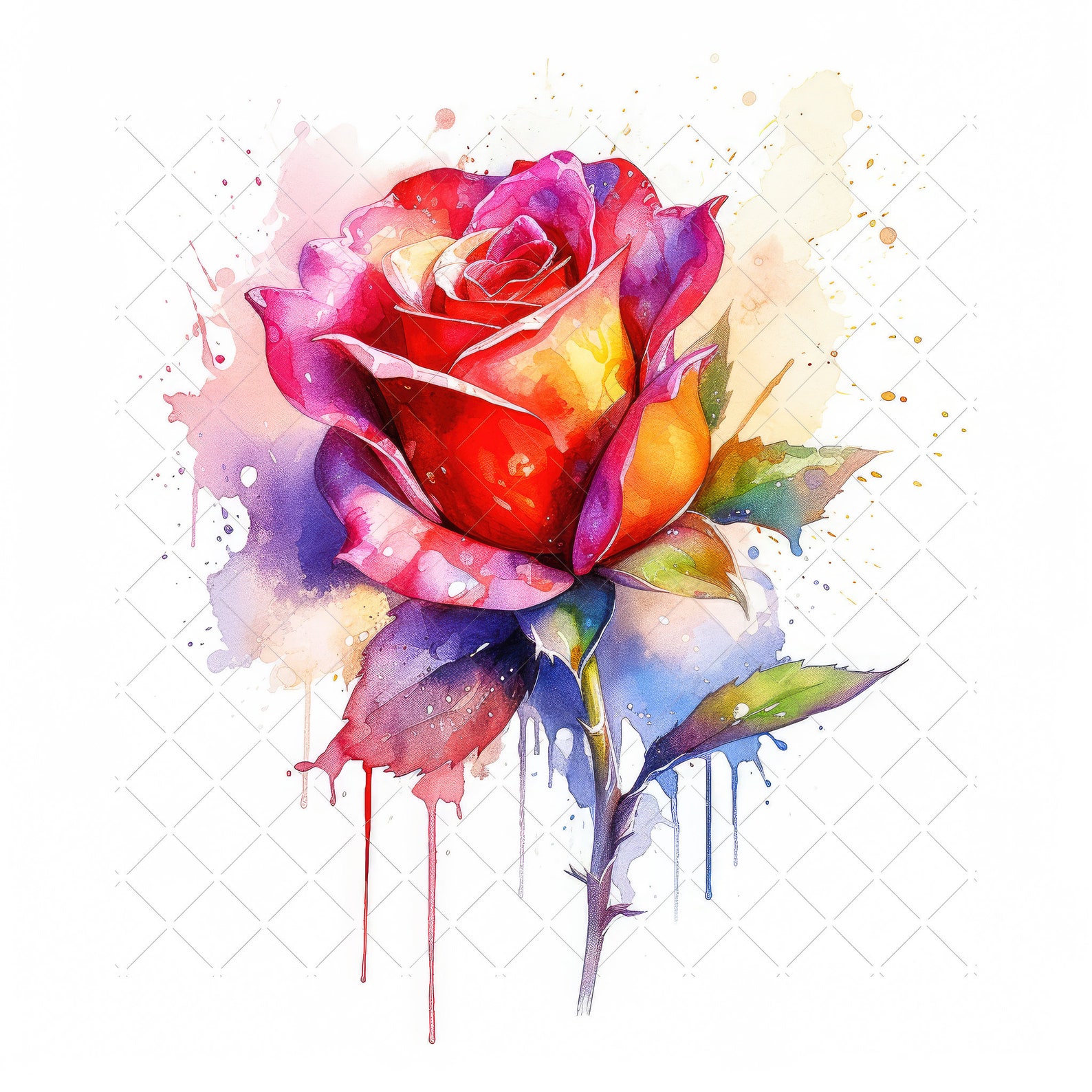 Watercolor Rose Flower Bundle Clipart, 10 High Quality Jpgs, Watercolor ...