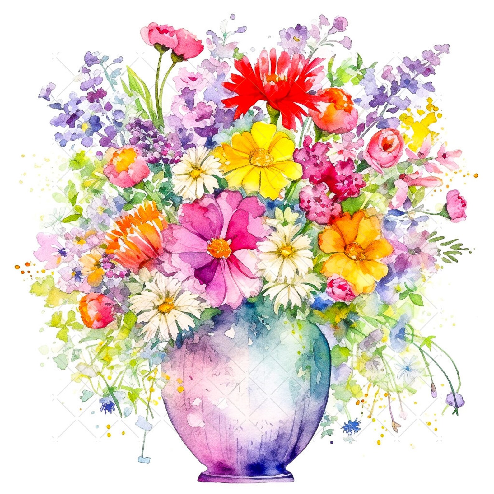 Wild Flowers in Vase Bundle Clipart, 10 High Quality Jpgs, Watercolor ...
