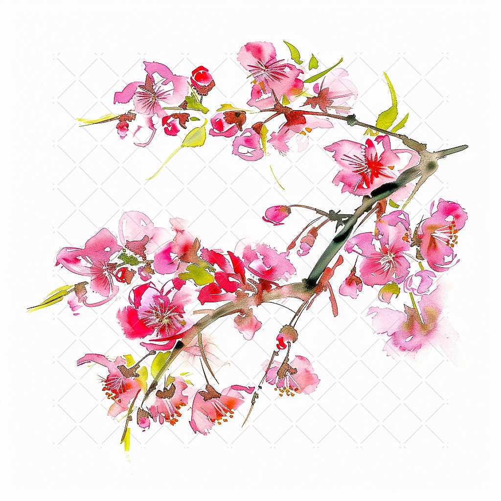 Watercolor Pink Cherry Blossom Bundle Clipart, 10 High Quality Jpgs ...