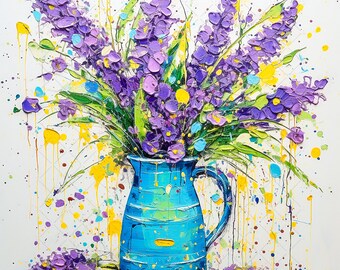 水彩画風ラベンダーの花の束のクリップアート、10枚の高品質JPG