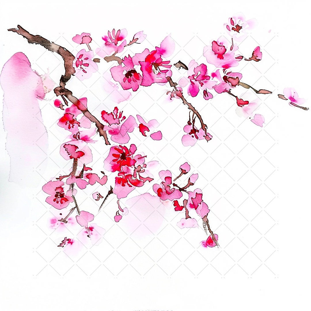 Watercolor Pink Cherry Blossom Bundle Clipart, 10 High Quality Jpgs ...