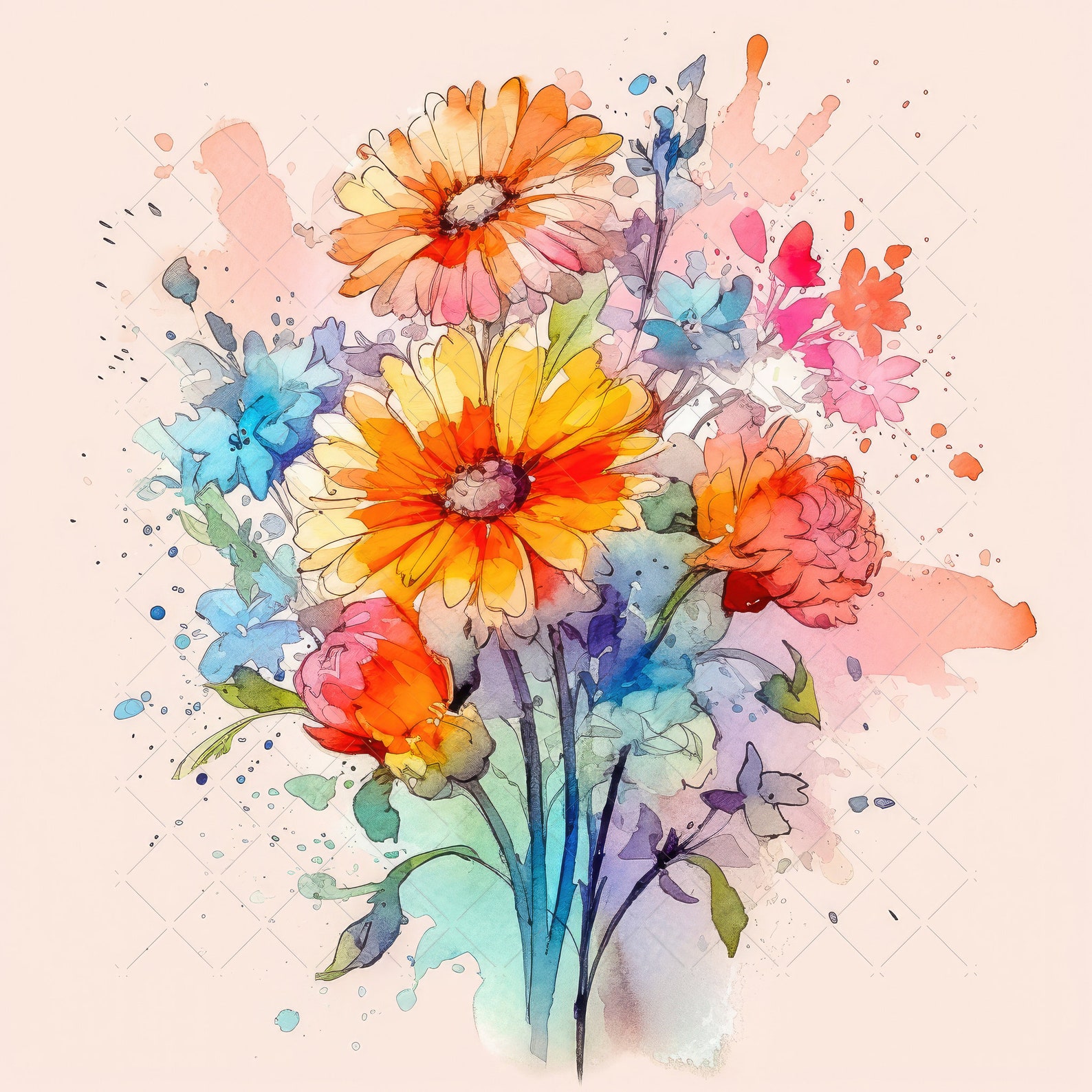 Wildflowers Mixed Bundle Clipart, 10 High Quality Jpgs, Watercolor