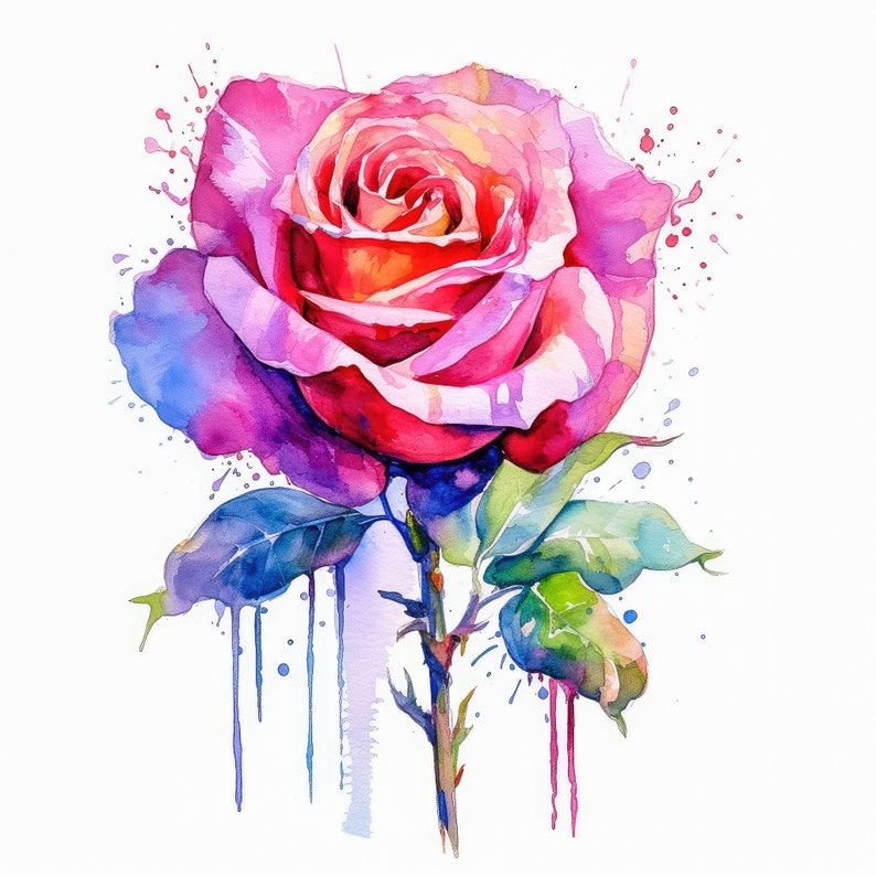 Watercolor Rose Flower Bundle Clipart, 10 High Quality Jpgs, Watercolor ...