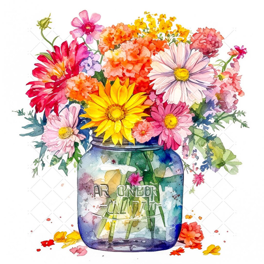 Bloomstruck Flowers in a Jar Bundle Clipart, 10 High Quality Jpgs ...
