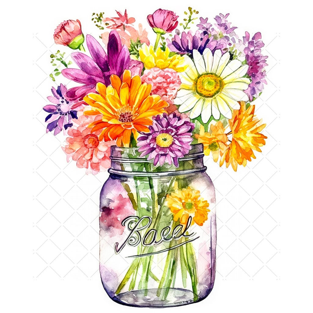 Bloomstruck Flowers in a Jar Bundle Clipart, 10 High Quality Jpgs ...