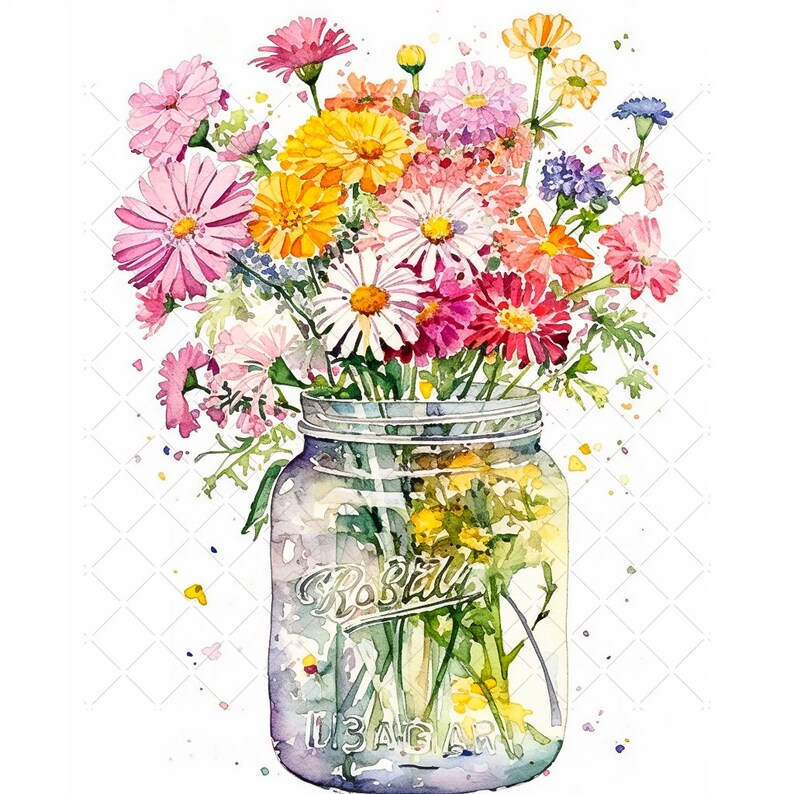 Bloomstruck Flowers in a Jar Bundle Clipart, 10 High Quality Jpgs ...
