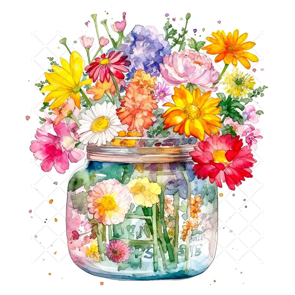Bloomstruck Flowers in a Jar Bundle Clipart, 10 High Quality Jpgs ...