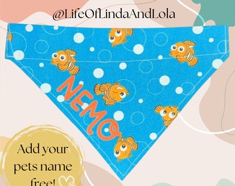Finding Nemo over-de-kraag huisdierenbandana, Disney, Pixar, personage, film, leuk, speels veelkleurig pallet, kattenbandana, hondenbandana