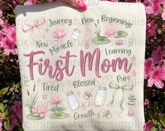 First Mom Digital PNG, New Mom SVG File, Mothers Day Gift for First Time Mama, Baby Shower Sublimation Design, Watercolor New Mother Art