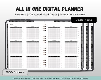 Dark Digital Planner, Undated, Goodnotes Notability (PDF)