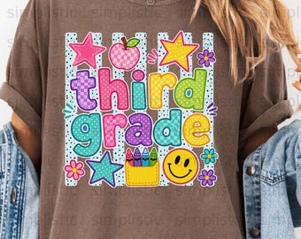 Third Grade PNG Digital Download - Back to School Teacher Student Graphic, School Supplies Sublimation Design
