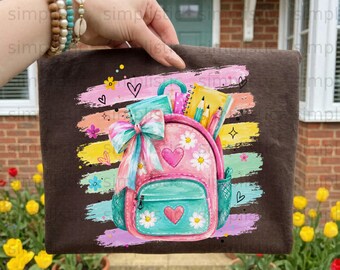 Cute Back to School Backpack PNG Digital Download for Kids & Teachers, Watercolor School Supplies Clipart, First Day of School Student