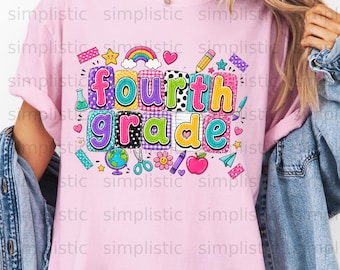 Fourth Grade Digital Download PNG, Back To School Teacher Design, Colorful 4th Grade Sublimation, School Supplies Art File
