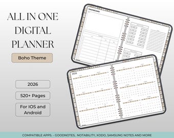 2026 Digital Planner, GoodNotes iPad Android, Boho Theme (PDF)
