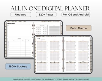 2026 Digital Planner, Undated Journal, Goodnotes Template (Digital Download)