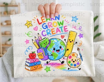 Crayon Learn Grow Create PNG Digital Download | Cute Back to School Art | Teacher Student Educational Clip Art PNG