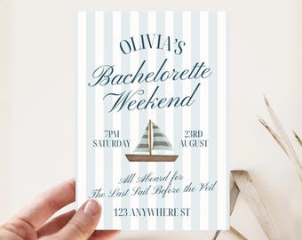 Nautical Bachelorette Party Invitation, Last Sail Before Veil, Canva Template (Digital Download)