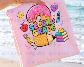 Second Grade Digital Download, Back to School PNG, First Day of 2nd Grade Shirt Design, Kawaii School Grade SVG File, Teacher Student Gift