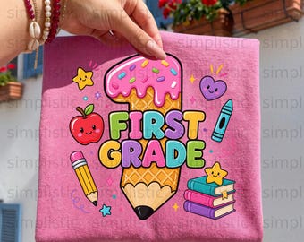 First Grade Fun Digital Download - Back to School SVG PNG, Kawaii School Supplies Design, First Day of School Art, Instant Download File