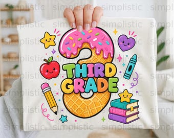 Third Grade Donut Waffle Digital Download, Cute School Graphic for Kids, Back to School Teacher PNG File