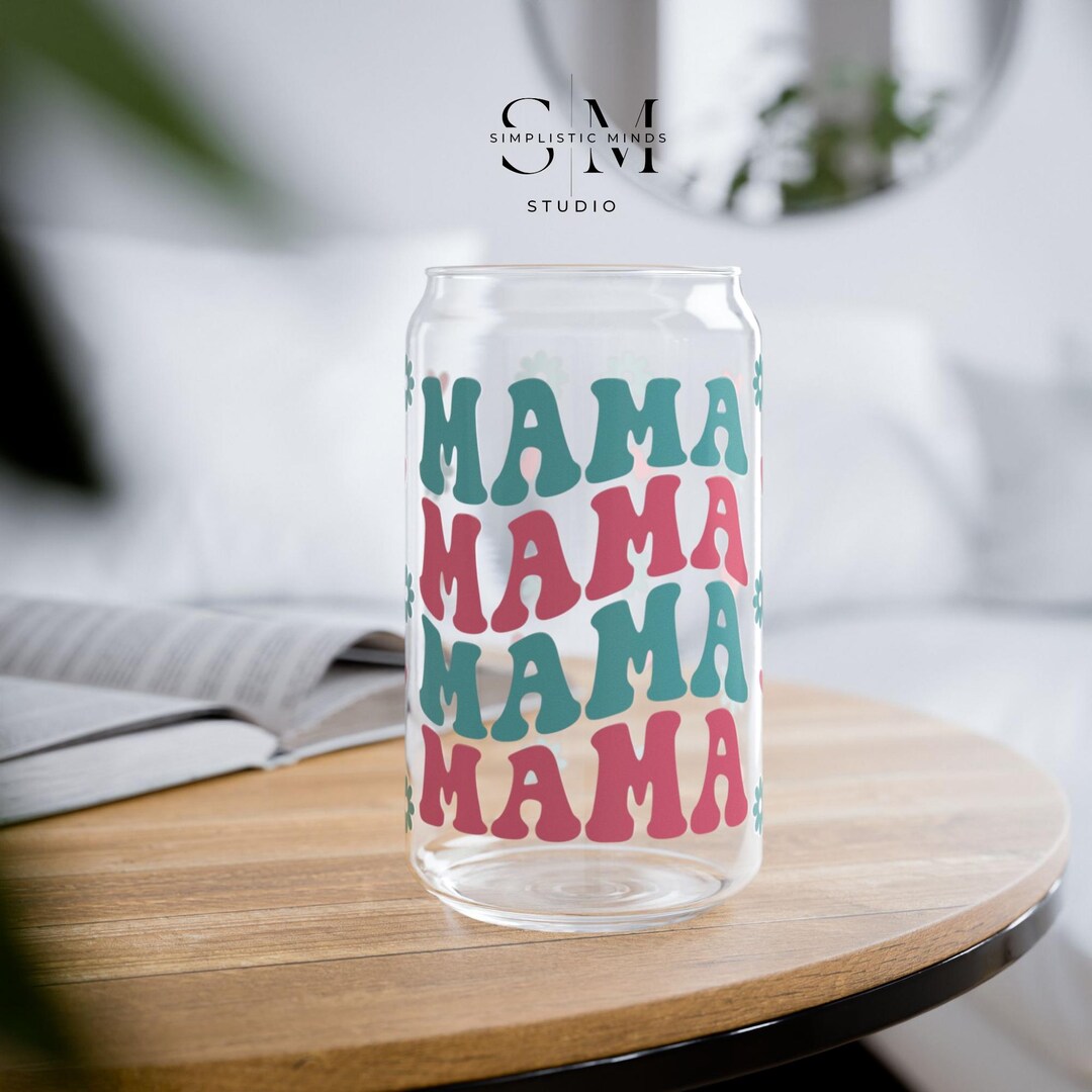 Retro Mama Glass Can Wrap SVG, 16oz Libbey, Floral Heart Design ...