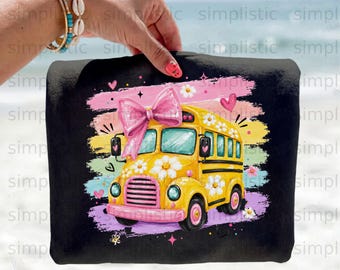Cute School Bus Daisy PNG, Back to School Sublimation Design, Watercolor Bus Digital Download for Kids & Teachers