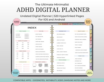 ADHD Digital Planner, Undated, GoodNotes Planner (PDF)