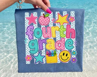 Fourth Grade Digital PNG File, Back to School Teacher Student Sublimation Design, Cute Happy Classroom Grade Level First Day of School Art
