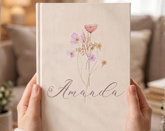 Wildflower Personalized Journal Hardcover, Custom Notebook for Women, Gift for Her, Mothers Day Gift, Floral Gratitude Journal, Monogrammed